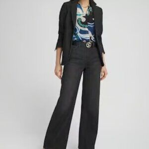 CHICOS SO SLIMMING WASHED BLACK WIDE LEG HIGH RISE JEANS NEW 10 R /1.5
